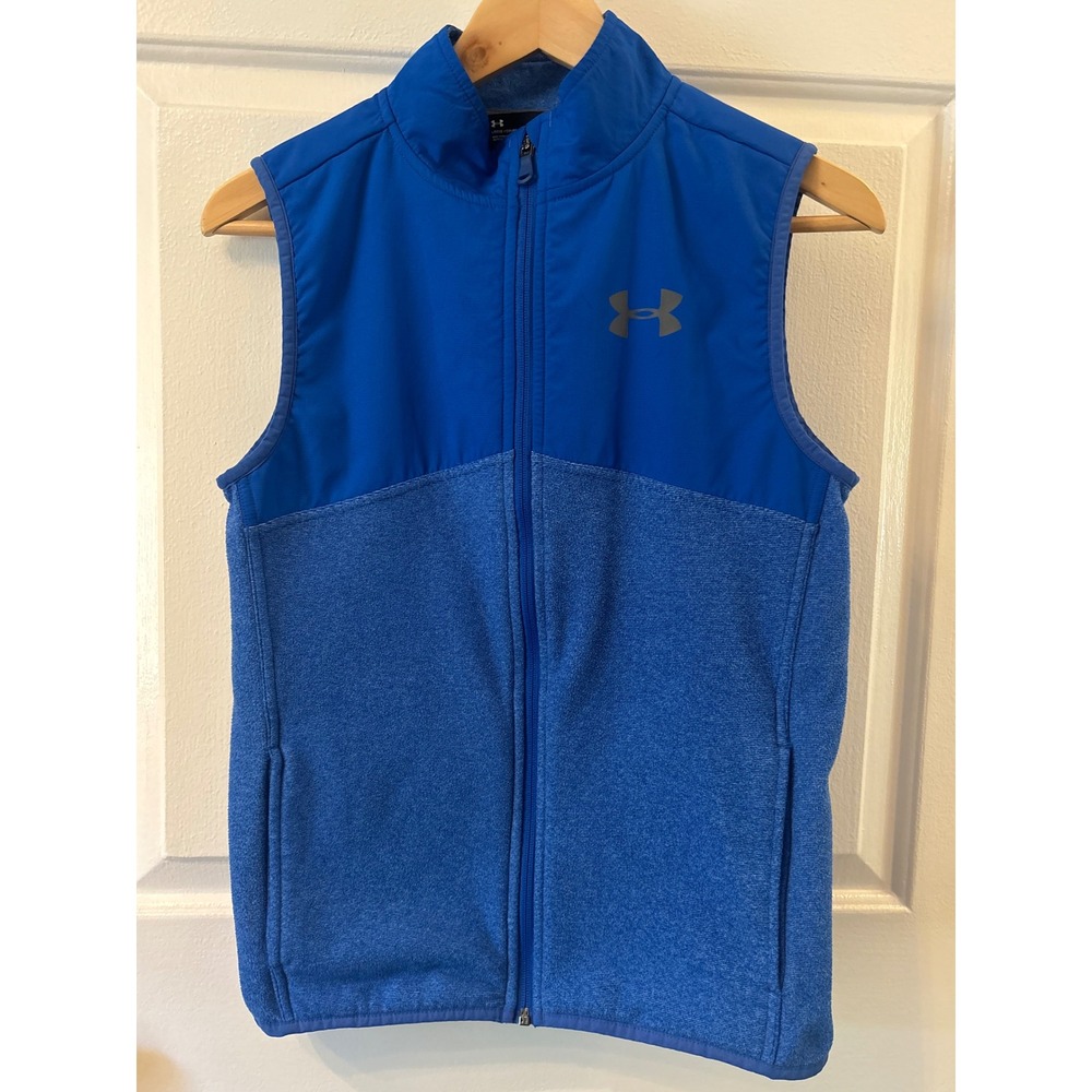 Under Armour Kids Blue ColdGear Full Zip Fleece Vest YLG Large Loose Fit